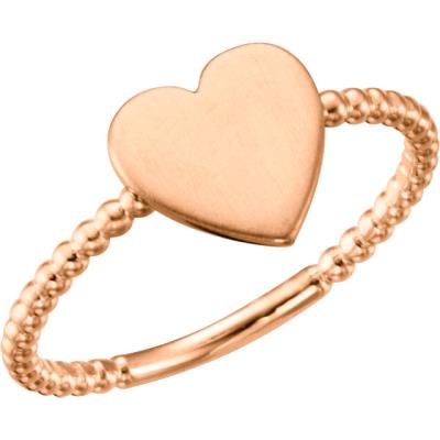 14K Rose Heart Engravable Beaded Ring 