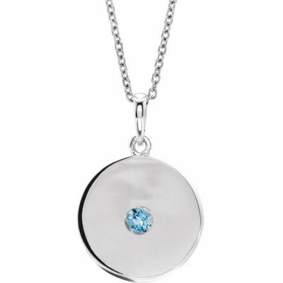 14K White Aquamarine Disc Necklace  
