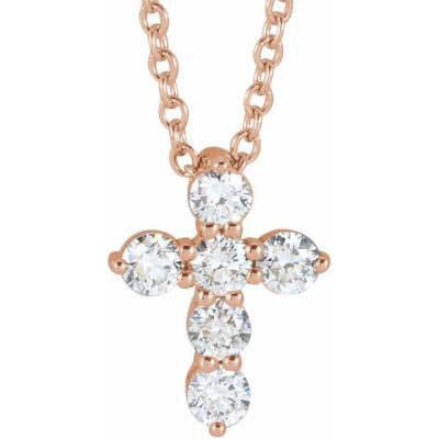 14K Rose 10.2x7.9 mm 1/4 CTW Diamond Cross 16-18" Necklace