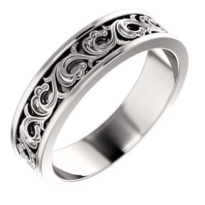 Mens 14K White 6 mm Sculptural-Inspired Band Size 11