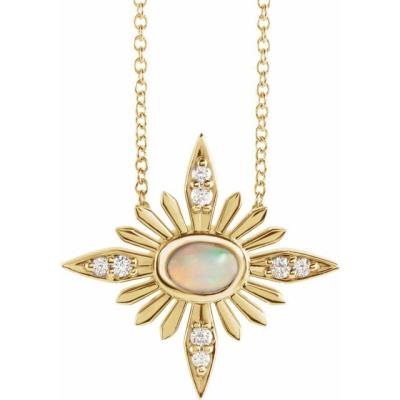 14K Yellow Gold Ethiopian Opal & .08 CTW Diamond Celestial 16-18" Necklace