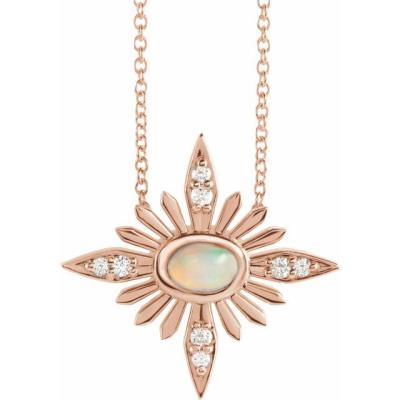 14K Rose Ethiopian Opal & .08 CTW Diamond Celestial 16-18" Necklace