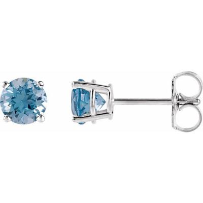 14K White 5 mm Round Aquamarine Earrings