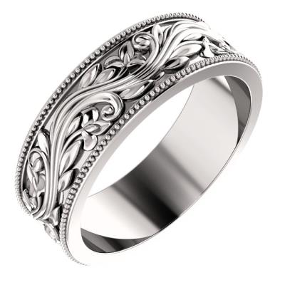 Ladies 14K White 6 mm Sculptural-Inspired Band with Milgrain Size 7.5