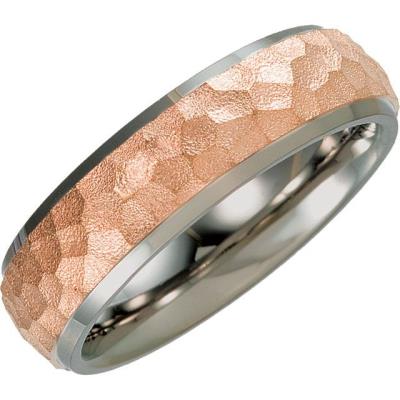 Ladies Titanium & Rose Immerse Plated 7 mm Hammered Finish Beveled Edge Band Size 8