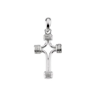 14K White 24.25x15 mm Tubular Cross Pendant