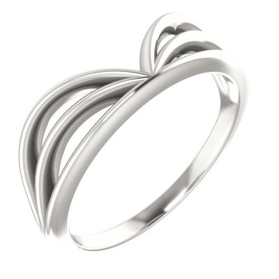 Ladies 14K White Crown "V" Ring  