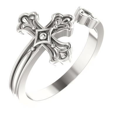 Ladies 14K Rose Negative-Space Cross Ring