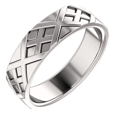 14K White 6.4 mm X-Pattern Design Band Size 11