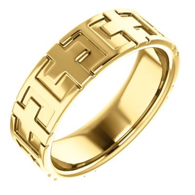 Mens 14K Yellow Gold 7 mm Cross Band Size 11 