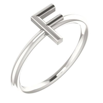 Ladies 14K White Initial F Ring