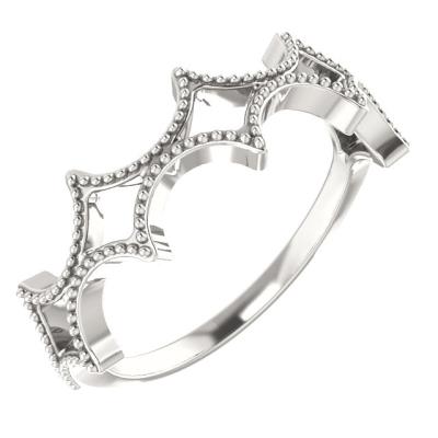 Ladies 14K White Stackable Geometric Ring  