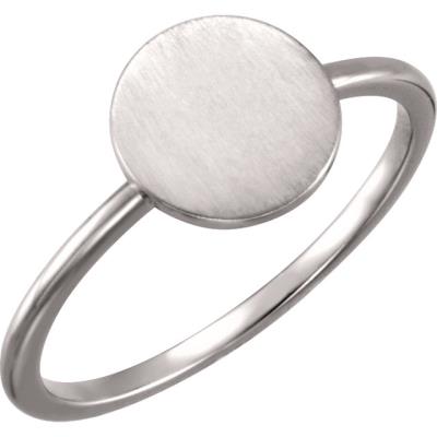 14K White Round Engravable Ring 