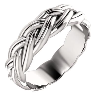 Mens 14K White 6 mm Woven-Design Band Size 9