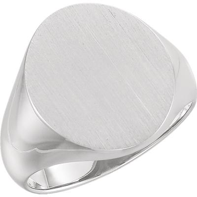 Mens 14K White 18x16 mm Oval Signet Ring