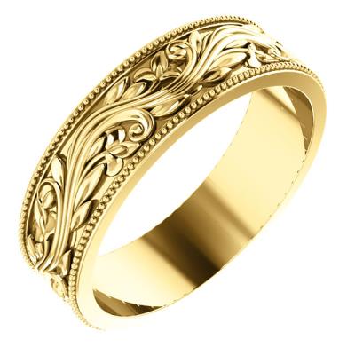 Mens 14K White 6 mm Sculptural-Inspired Band with Milgrain Size 11