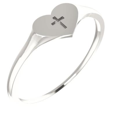 Baby/Youth 14K White Heart & Cross Ring Size 5