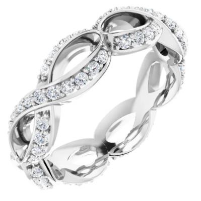 14K White 1/2 CTW Diamond Sculptural-Inspired Eternity Band Size 5.5    