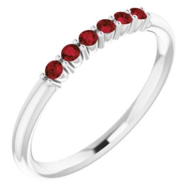 14K White Mozambique Garnet Stackable Ring   
