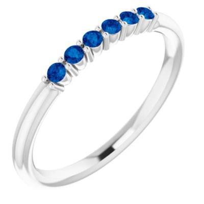 14K White Blue Sapphire Stackable Ring    