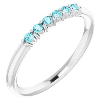 14K White Blue Zircon Stackable Ring       