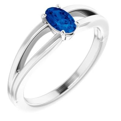 Baby/Youth 14K White Chatham® Created Blue Sapphire Solitaire Youth Ring    