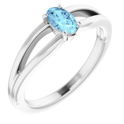 Baby/Youth 14K White Aquamarine Solitaire Youth Ring    