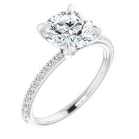 Ladies 14K White 8 mm Round Forever One⢠Moissanite & 1/5 CTW Diamond Engagement Ring