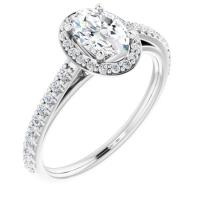 Ladies 14K White 7x5 mm Oval Forever One™ Moissanite & 1/4 CTW Diamond Engagement Ring