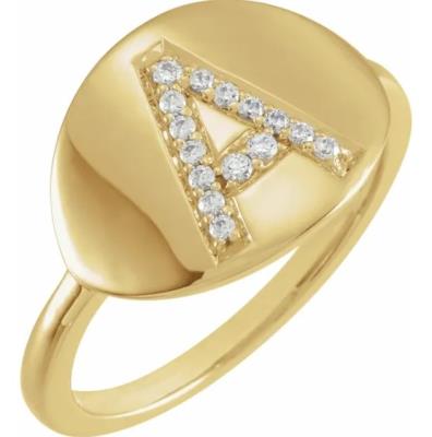 14K Yellow Initial A 1/10 CTW Diamond Ring