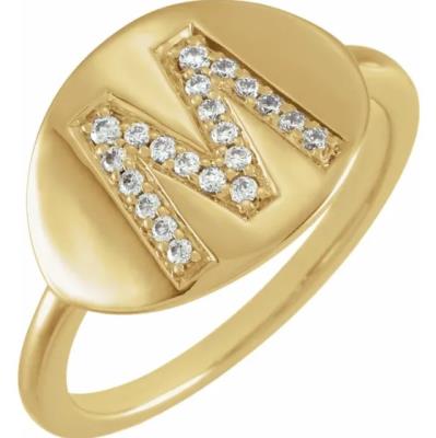 14K Yellow Initial M 1/8 CTW Diamond Ring
