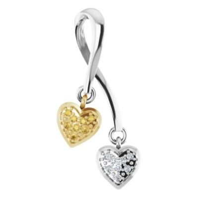 14K White & Yellow .08 CTW Diamond Double Heart Pendant  