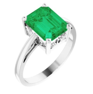 14K White Lab-Created Emerald Scroll Setting® Ring