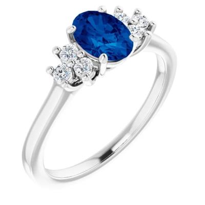 14K White Blue Sapphire  & 1/5 CTW Diamond Ring