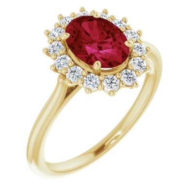 14K Yellow Gold Chatham® Created Ruby & 3/8 CTW Diamond Ring