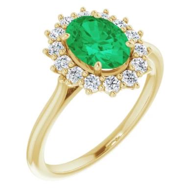 Ladies 14K Yellow Gold Chatham® Created Emerald & 3/8 CTW Diamond Ring      