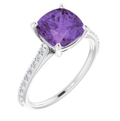 14K White Amethyst & 1/5 CTW Diamond Ring