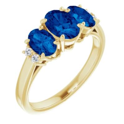 Ladies 14K Yellow Gold Chatham® Created Blue Sapphire & .05 CTW Diamond Ring   