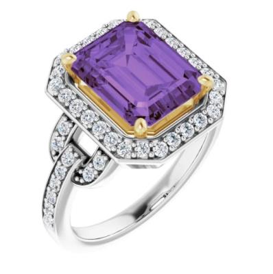 14K White & Yellow Gold Amethyst & 1/2 CTW Diamond Ring 