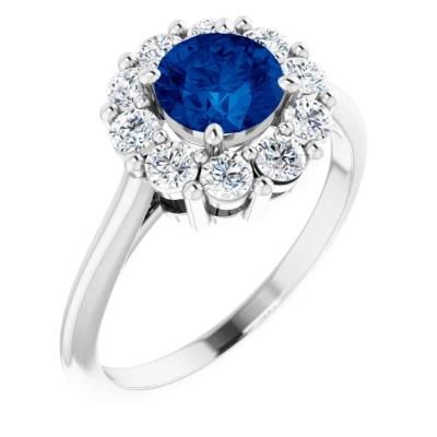 14K White Blue Sapphire & 1/2 CTW Diamond Ring
