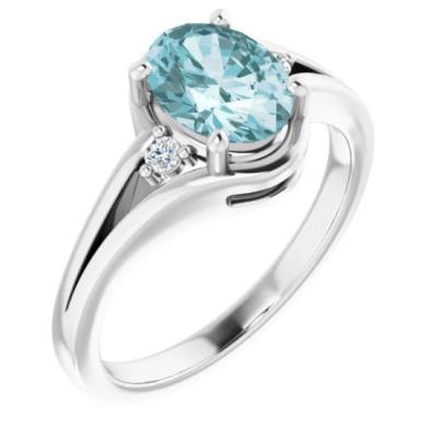 14K White Sky Blue Topaz & .05 CTW Diamond Ring