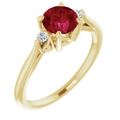 Ladies 14K Yellow Gold Chatham® Created Ruby & .06 CTW Diamond Ring