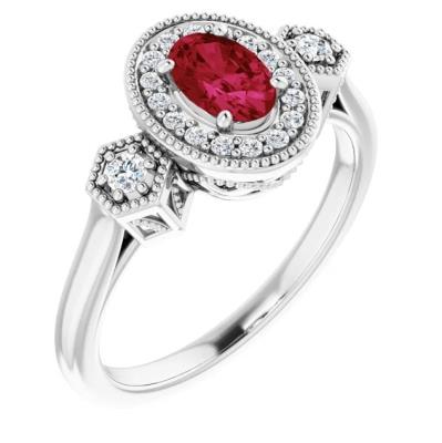 Ladies 14K White Chatham® Created Ruby & 1/6 CTW Diamond Ring