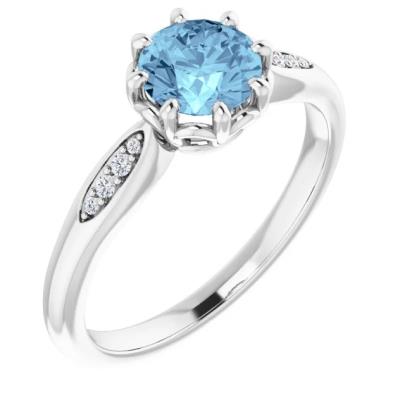 14K White Aquamarine & .04 CTW Diamond Ring  