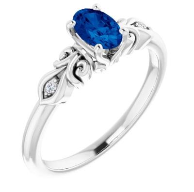 14K White Chatham® Created Sapphire & .02 CTW Diamond Ring    