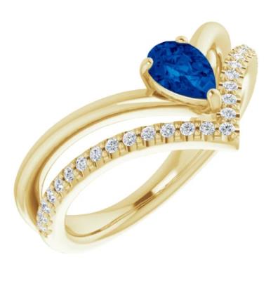 14K Yellow Gold Blue Sapphire & 1/6 CTW Diamond Ring  