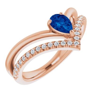 14K Rose Blue Sapphire & 1/6 CTW Diamond Ring  