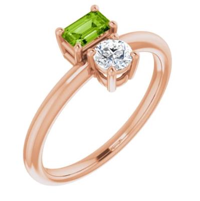 Ladies 14K Rose Peridot & Sapphire Two-Stone Ring  