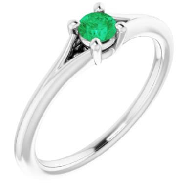 14K White Chatham® Lab-Created Emerald Youth Solitaire Ring