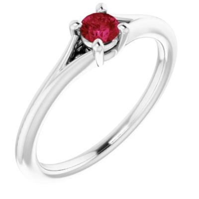 14K White Chatham® Lab-Created Ruby Youth Solitaire Ring
